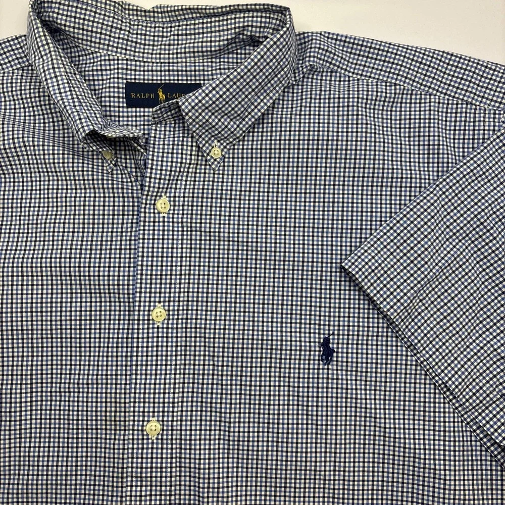 Polo Ralph Lauren Shirt Mens 2XB Blue Check‎ Classic Fit Button Down Pony